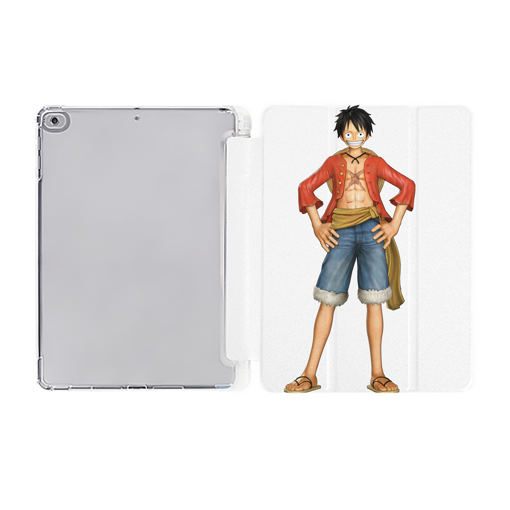 （画像用） ワンピース モンキー・D・ルフィ ONE PIECE Monkey D. Luffy IPad ケース ペン収納付き 三つ折りスタンド PUレザー×シリコン 対応機種9.5/10.5/10.9インチ